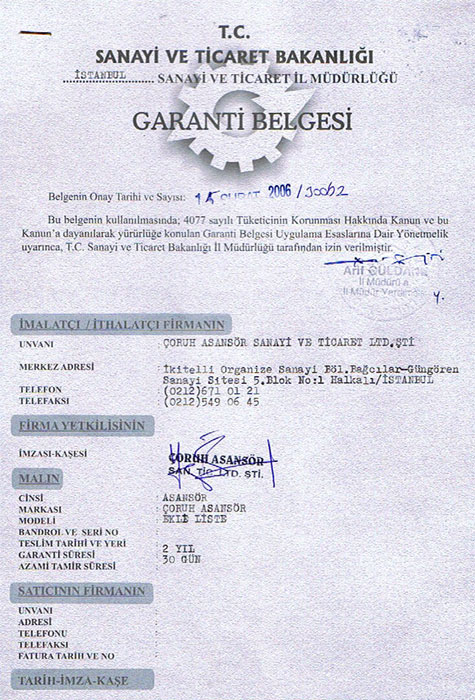 GARANTİ BELGESİ