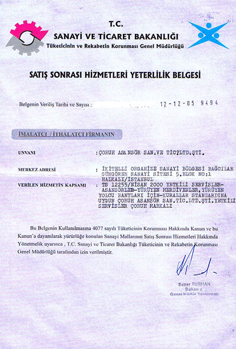 SATIŞ SONRASI HİZMETLERİ YETERLİLİK BELGESİ